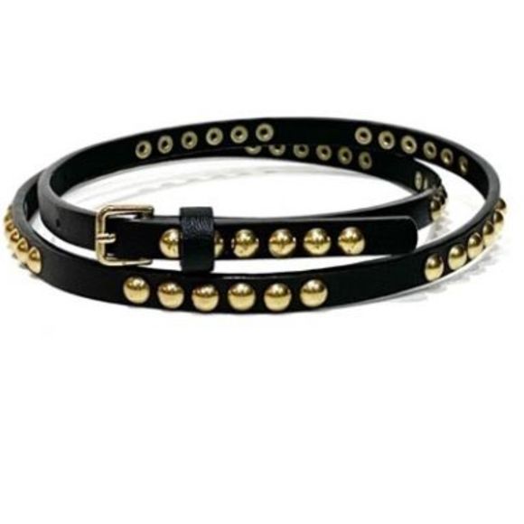 J. CREW Skinny Black Leather Gold Studded Belt S